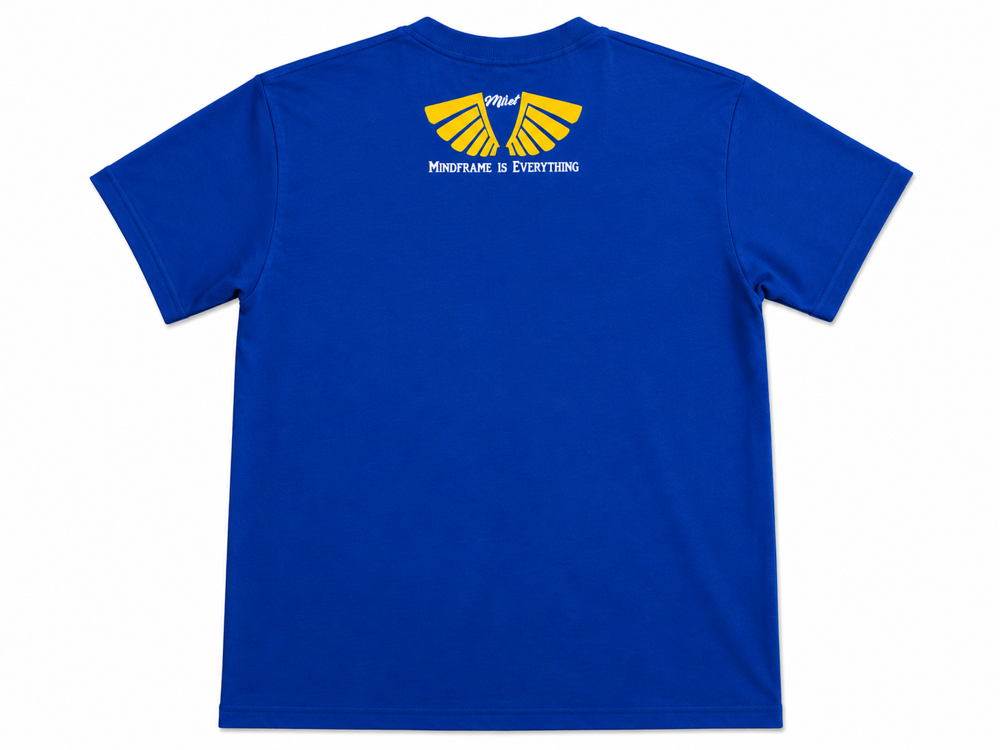Back view of MFIET Common $ense heavyweight t-shirt in Blueprint Blue with Mindframe Is Everythang logo branding.