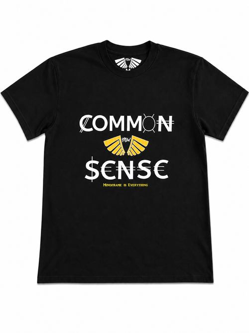 MFIET Common $ense heavyweight t-shirt in Mastermind Black featuring wealth and financial mindset graphic.