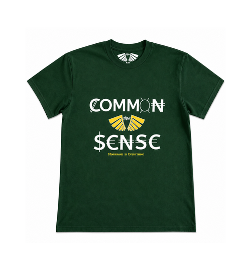 MFIET Common $ense heavyweight t-shirt in Prosperity Green featuring wealth and financial mindset graphic.
