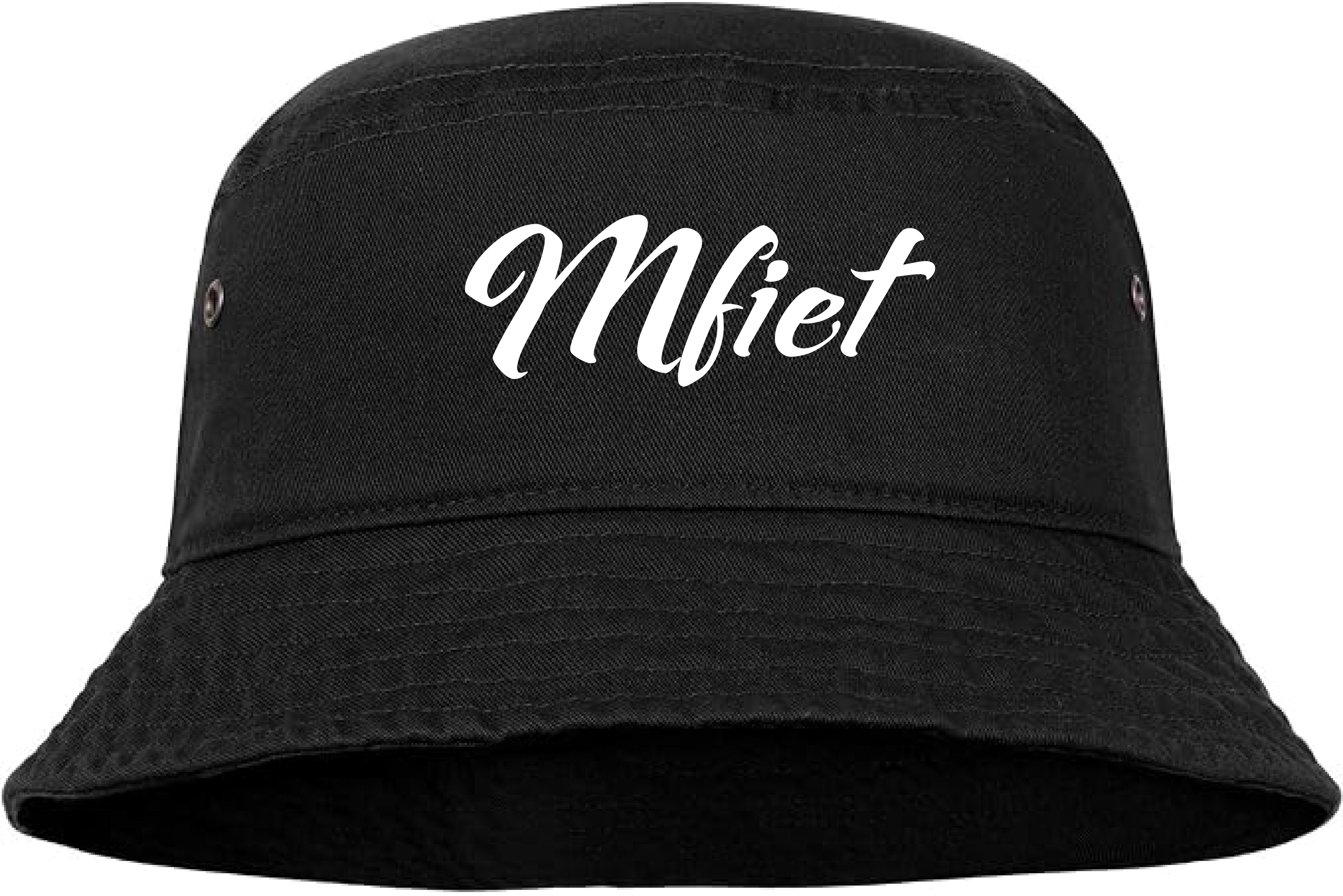MFIET Mindframe Is Everythang black bucket hat featuring the signature logo printed in white on the front. Premium unisex streetwear accessory designed for everyday wear, fitness, and lifestyle.