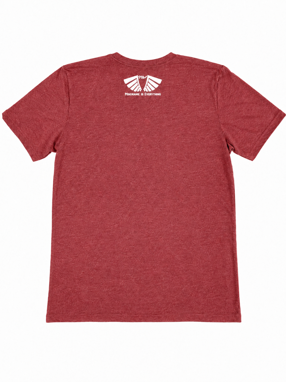 Back view of MFIET Nothing Less Than Progress t-shirt in Ambition Cardinal featuring Mindframe Is Everythang logo branding.