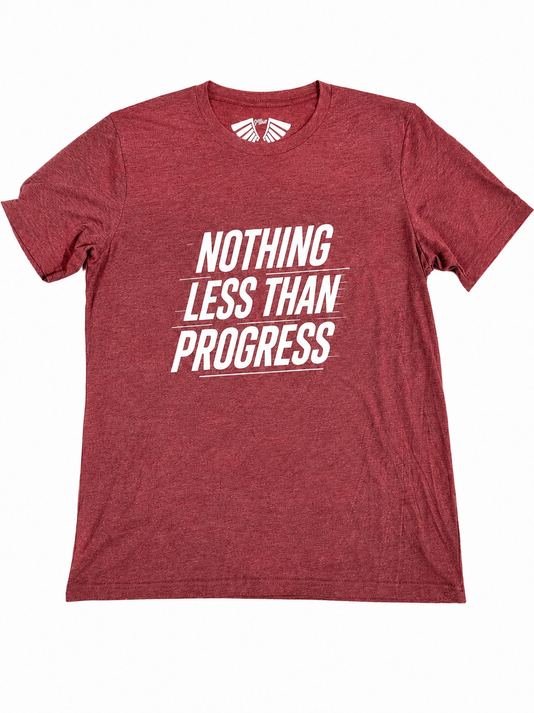 MFIET Nothing Less Than Progress t-shirt in Ambition Cardinal featuring motivational growth mindset graphic on front.