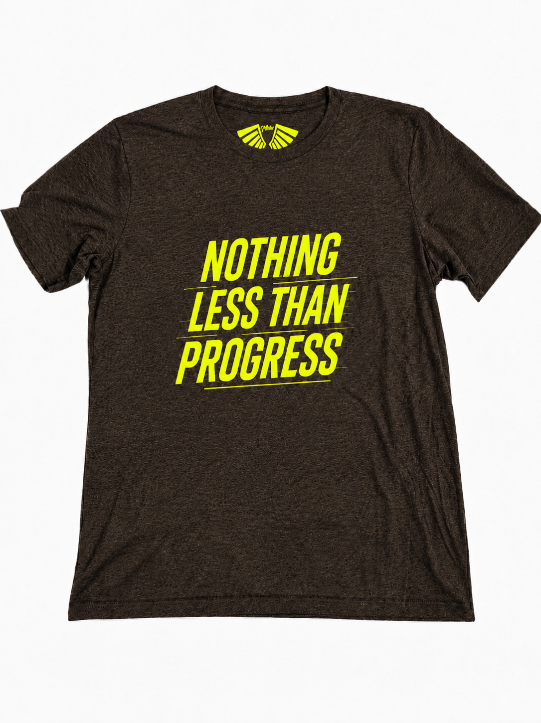 MFIET Nothing Less Than Progress t-shirt in Foundation Espresso featuring motivational growth mindset graphic on front.
