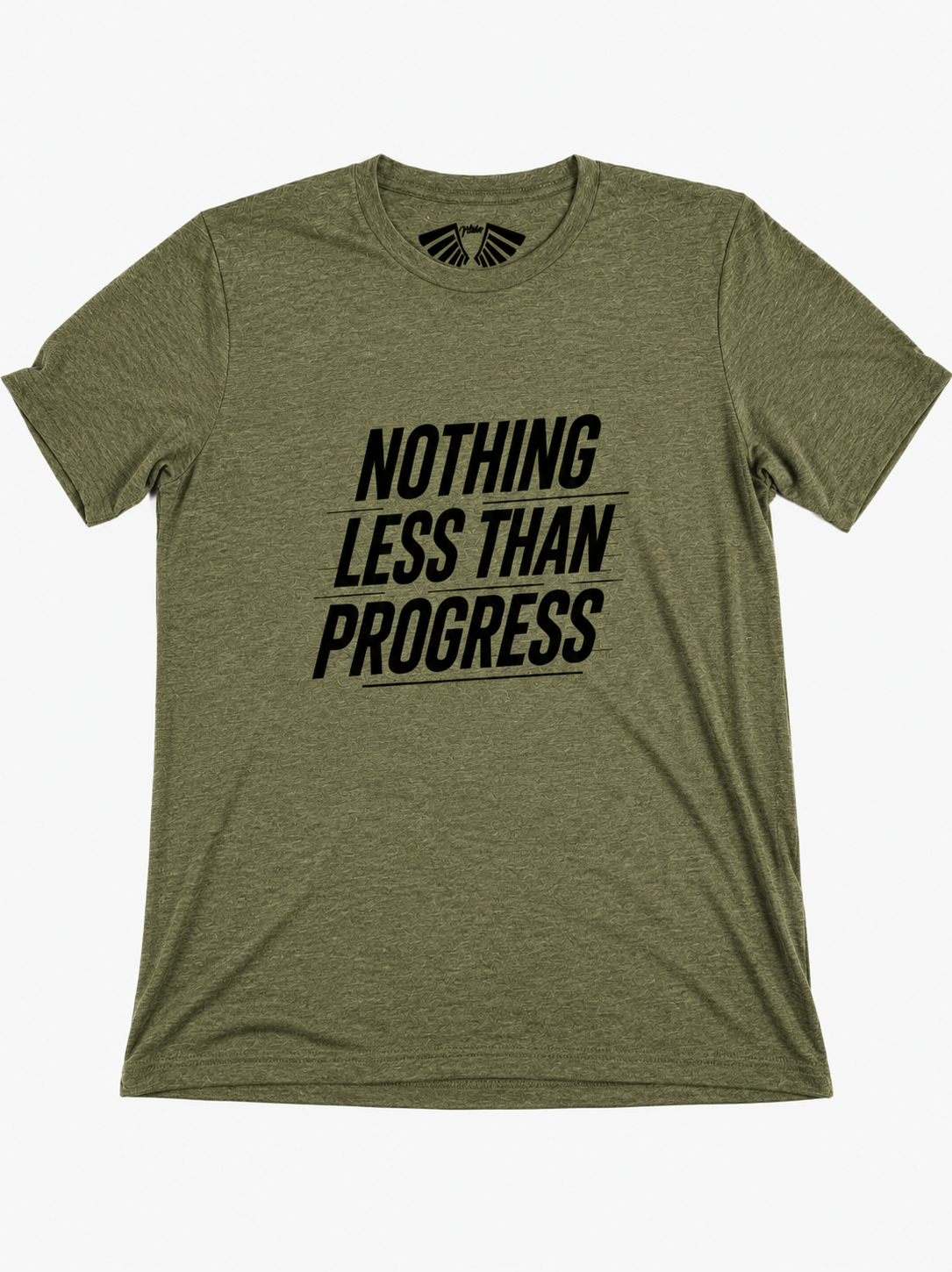 MFIET Nothing Less Than Progress t-shirt in Resilience Olive featuring motivational growth mindset graphic on front.
