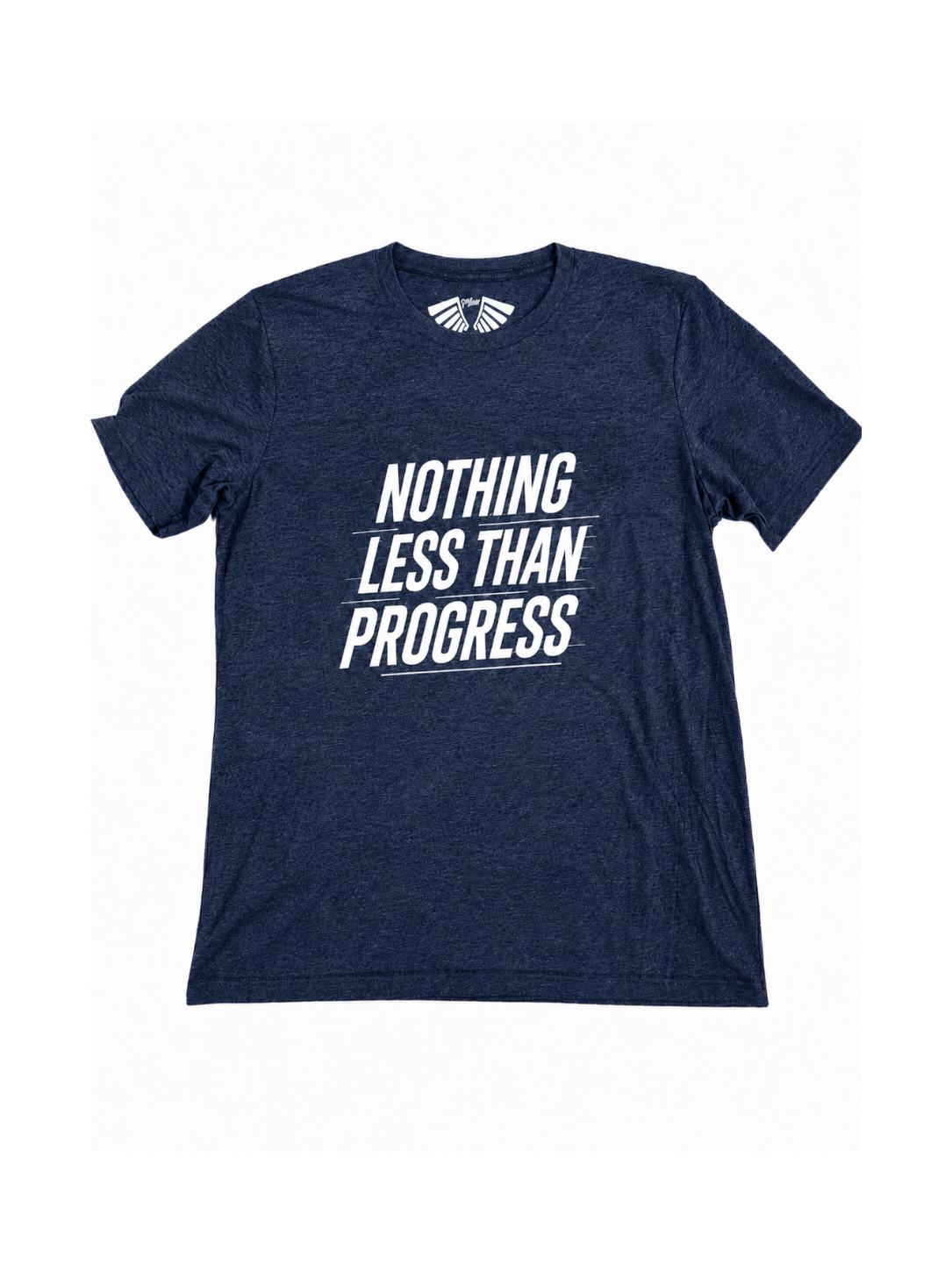 MFIET Nothing Less Than Progress t-shirt in Visionary Navy featuring motivational progress mindset graphic on front.