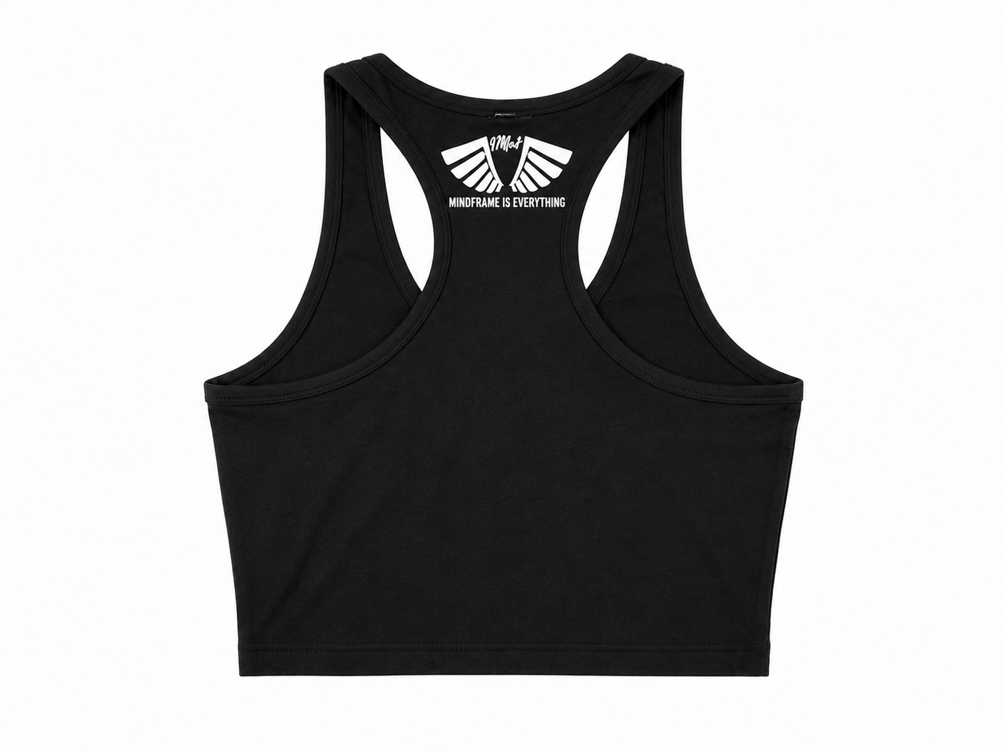 MFIET Stay Consistent crop tank in Mastermind Black featuring motivational consistency graphic and athletic fit for fitness and lifestyle wear.